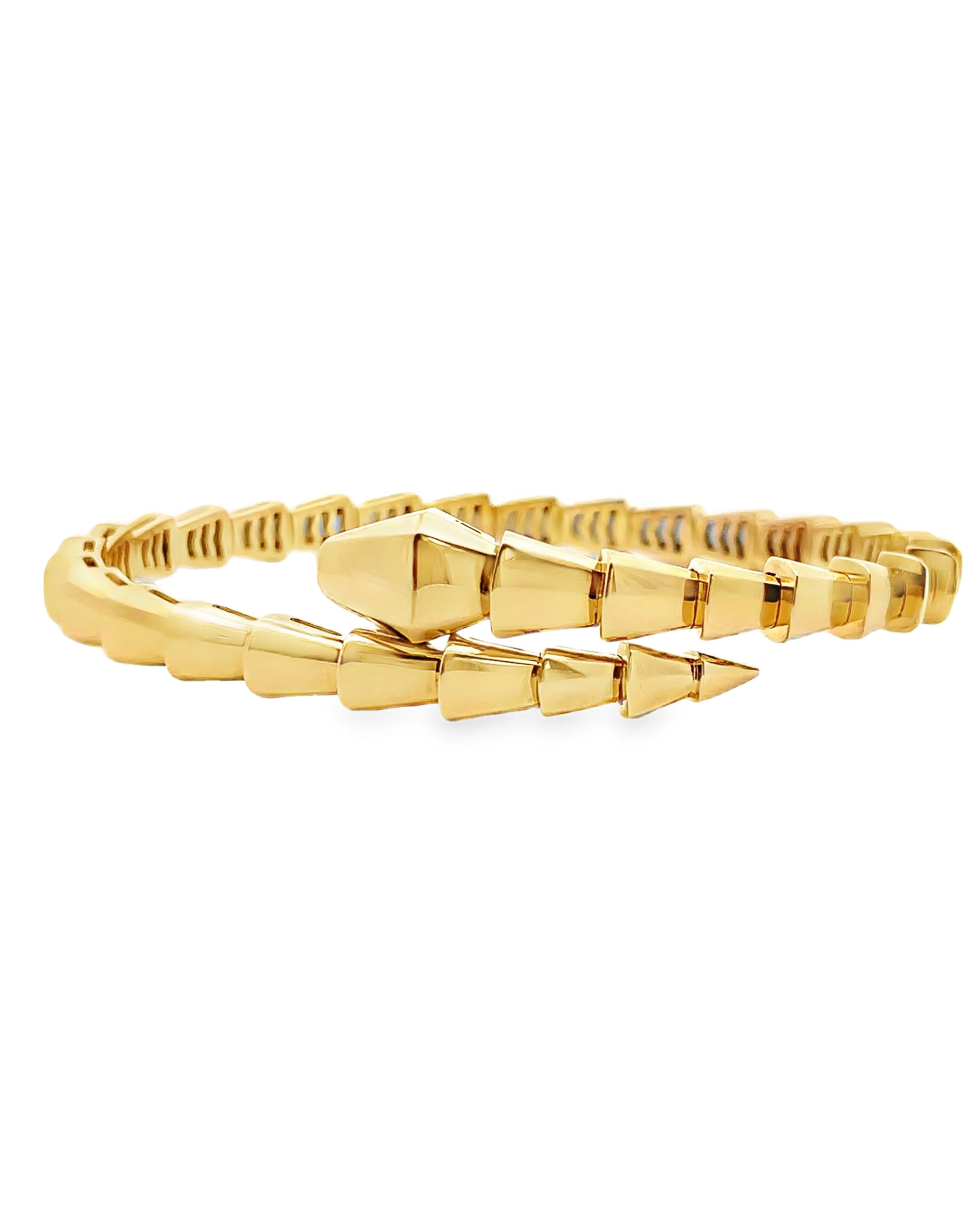 18K Yellow Gold Snake Bypass Bangle Bracelet