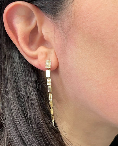 14K Yellow Gold Diamond Dangle Earrings