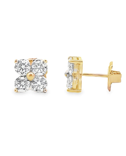 14K Yellow Gold Stud Earrings with Lab Grown Diamonds with Pushbacks