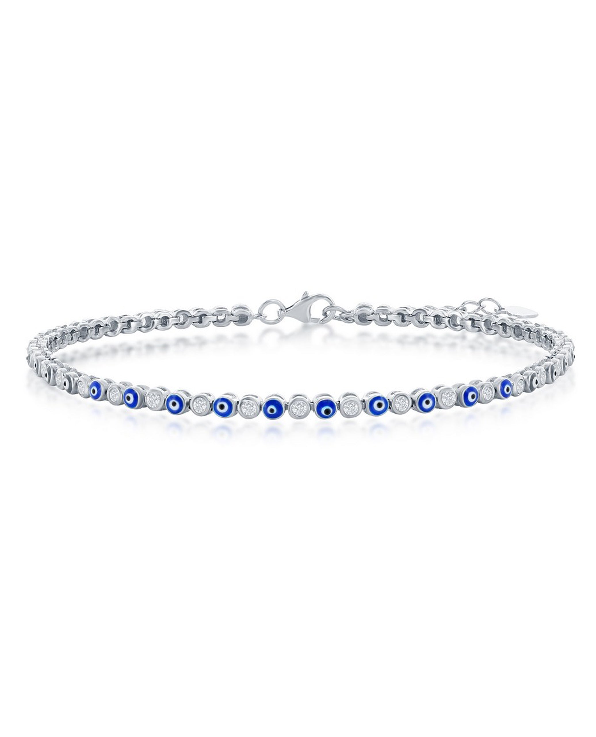 Sterling Silver Evil Eye and CZ Tennis Bracelet