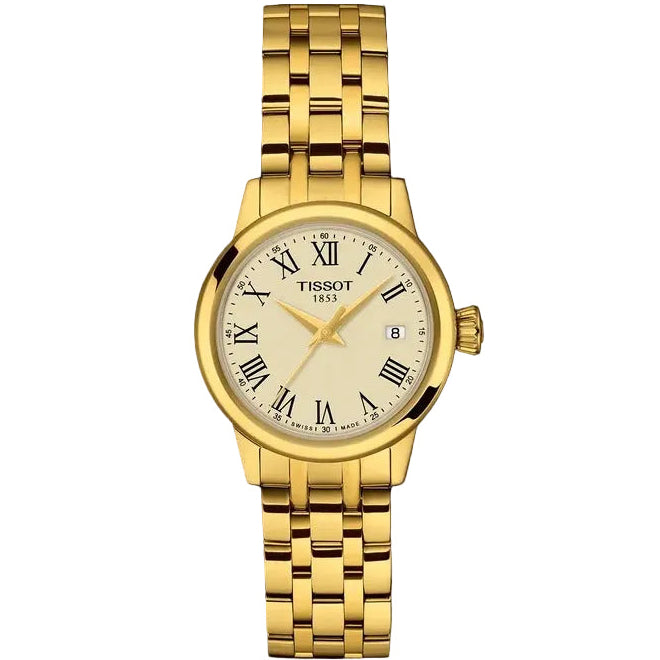 Tissot T129.210.33.263.00 Classic Dream 28mm Gold Color Watch with Black Roman Numerals and Gold Color Dial