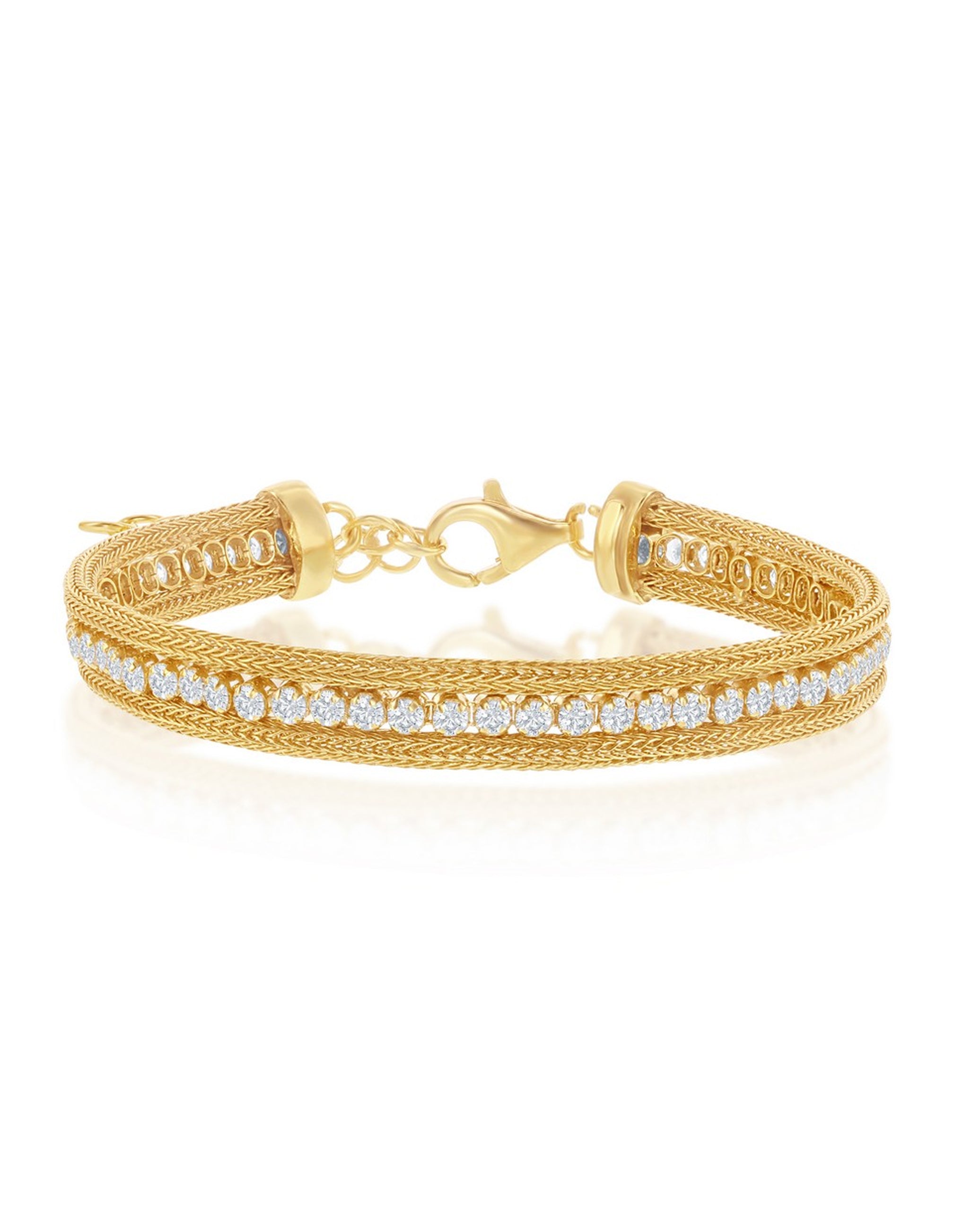 Sterling Silver Double Mesh Bracelet with Cubic Zirconia