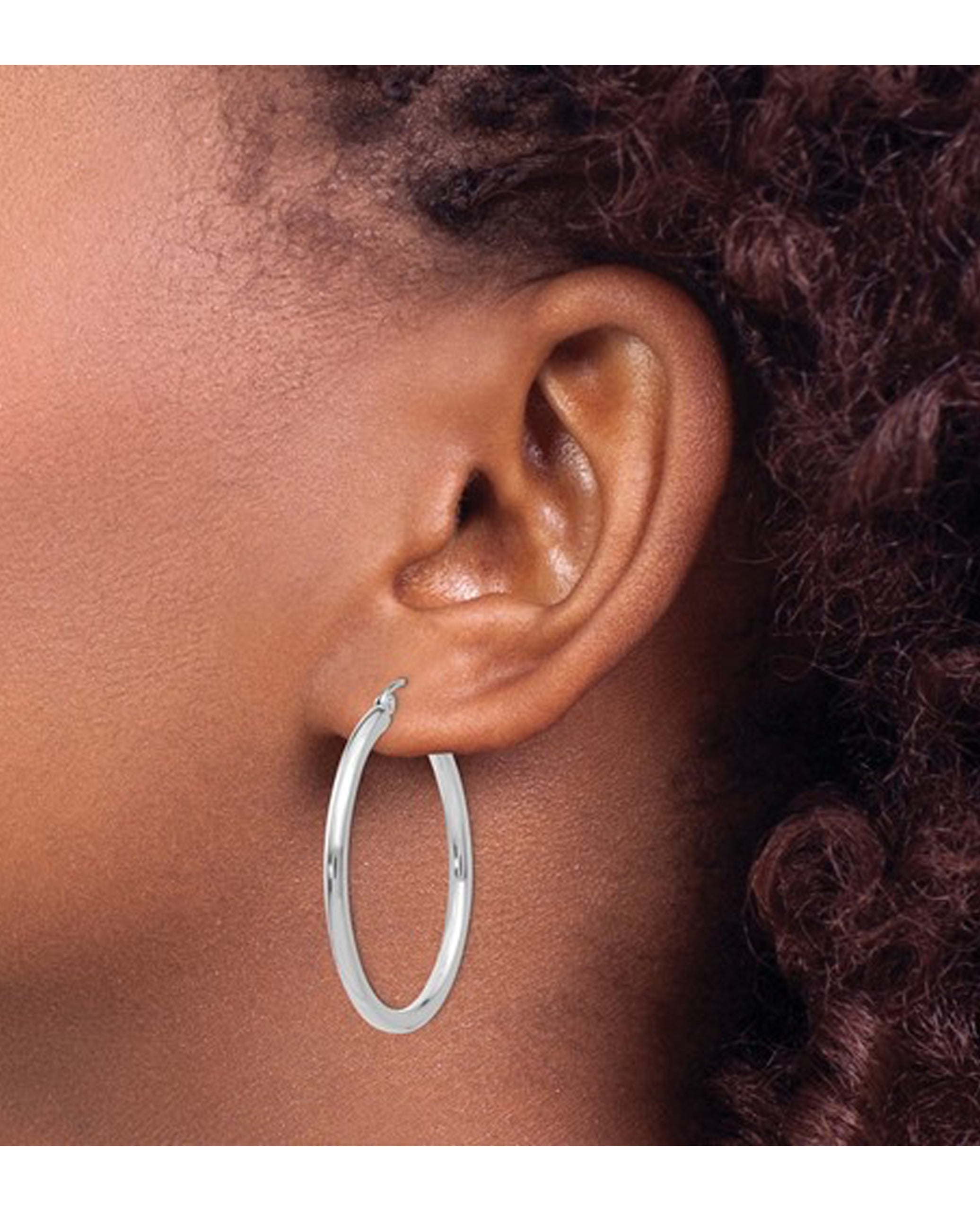 14K White Gold Polished 2.5mm Lightweight Tube Hoop Earrings