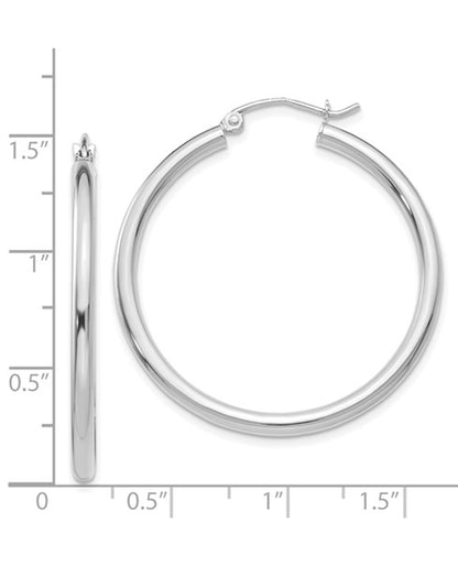 14K White Gold Polished 2.5mm Lightweight Tube Hoop Earrings