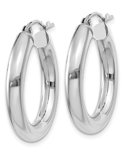 14K White Gold 4mm Tube Hoop Earrings