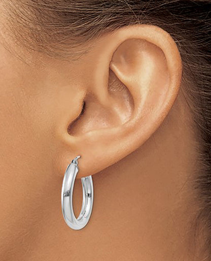 14K White Gold 4mm Tube Hoop Earrings