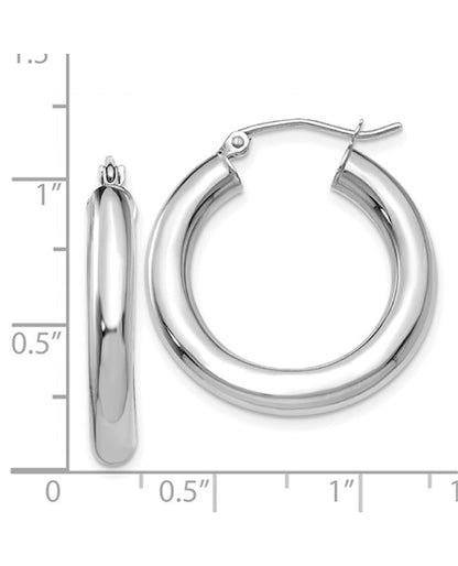 14K White Gold 4mm Tube Hoop Earrings