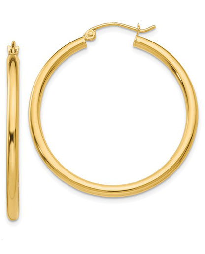14K Yellow Gold 2.5mm Tube Hoop Earrings