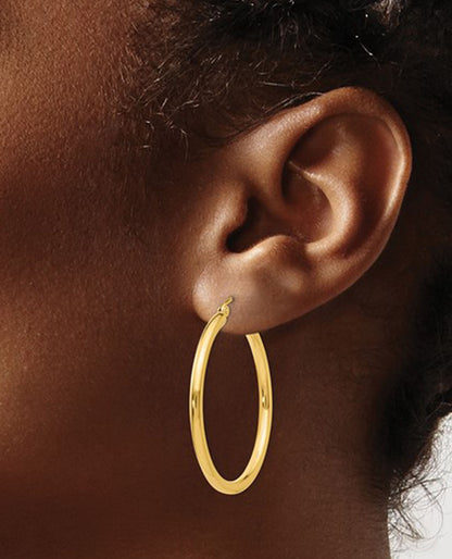 14K Yellow Gold 2.5mm Tube Hoop Earrings