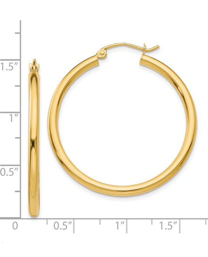 14K Yellow Gold 2.5mm Tube Hoop Earrings