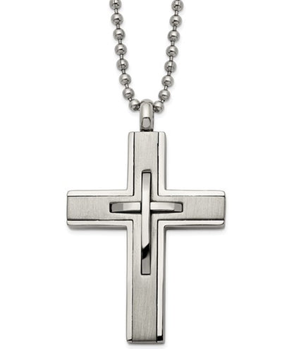 Titanium Brushed and Polished Cross Necklace