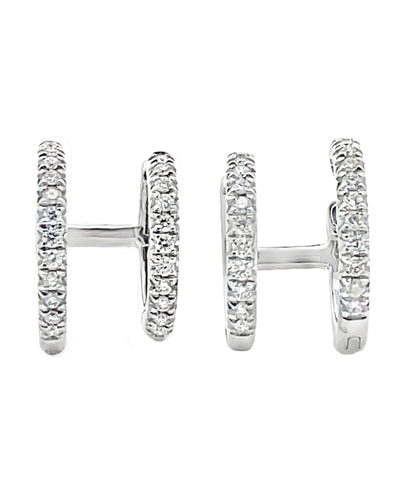 18K White Gold 0.38 Carat Diamond Mini Double Hoop Earrings
