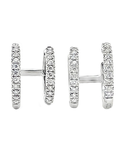 18K White Gold 0.38 Carat Diamond Mini Double Hoop Earrings