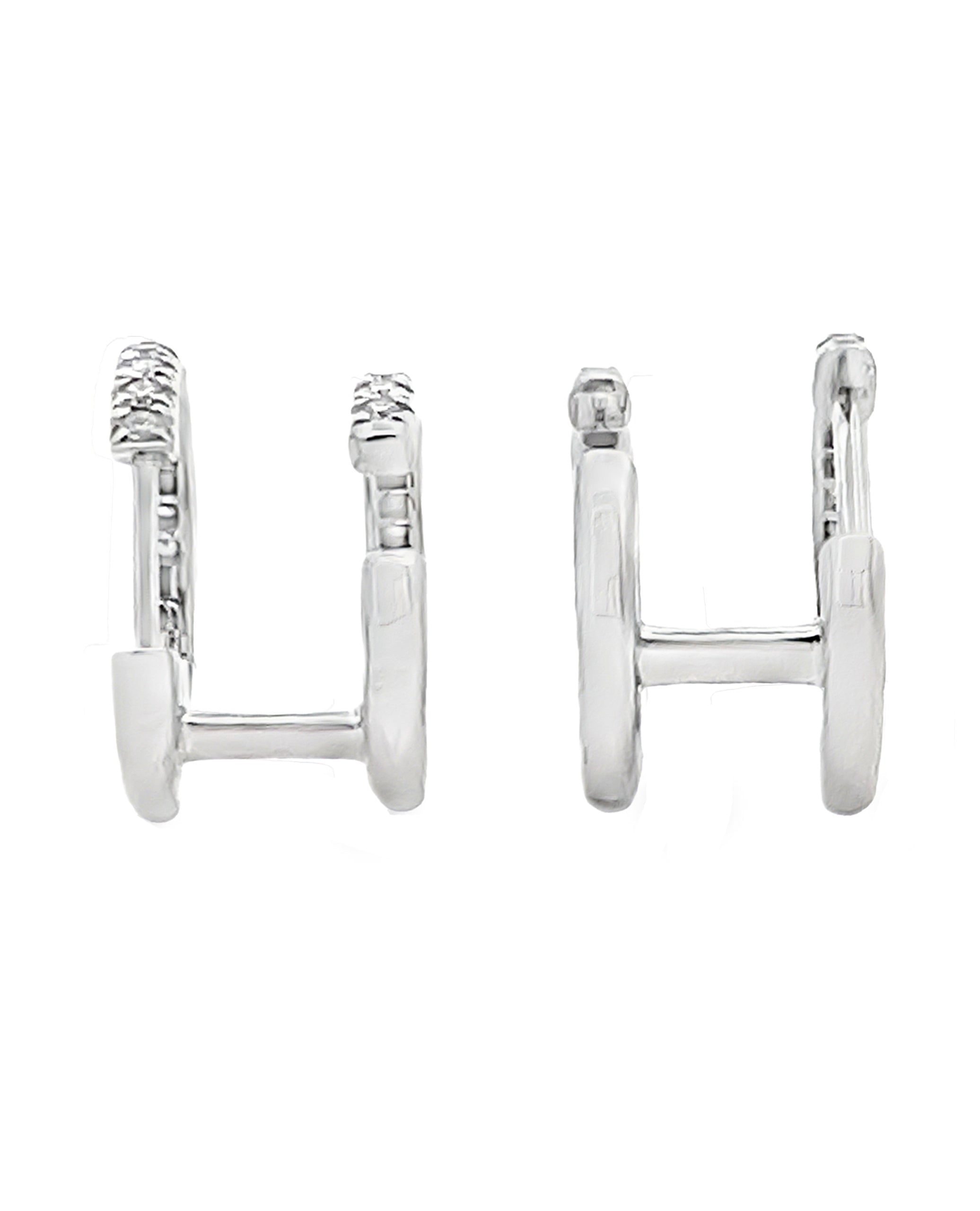 18K White Gold 0.38 Carat Diamond Mini Double Hoop Earrings