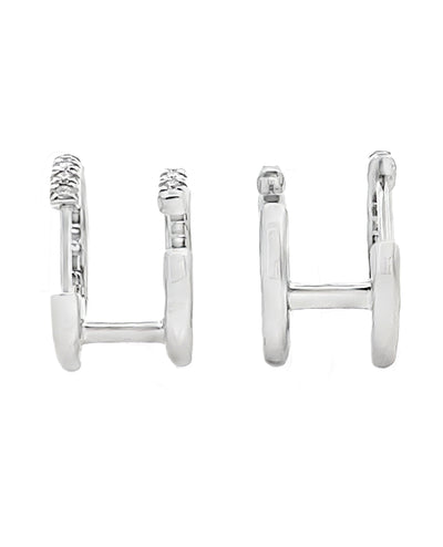 18K White Gold 0.38 Carat Diamond Mini Double Hoop Earrings