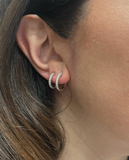 18K White Gold 0.38 Carat Diamond Mini Double Hoop Earrings