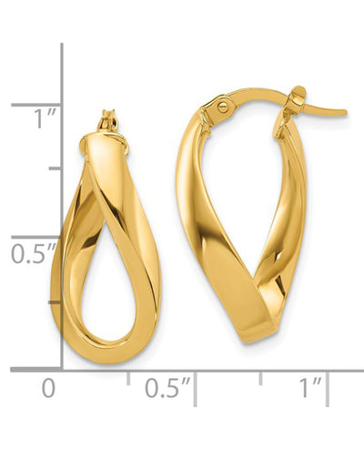 14K Yellow Gold Polished Twisted Oval Hoop Earrings