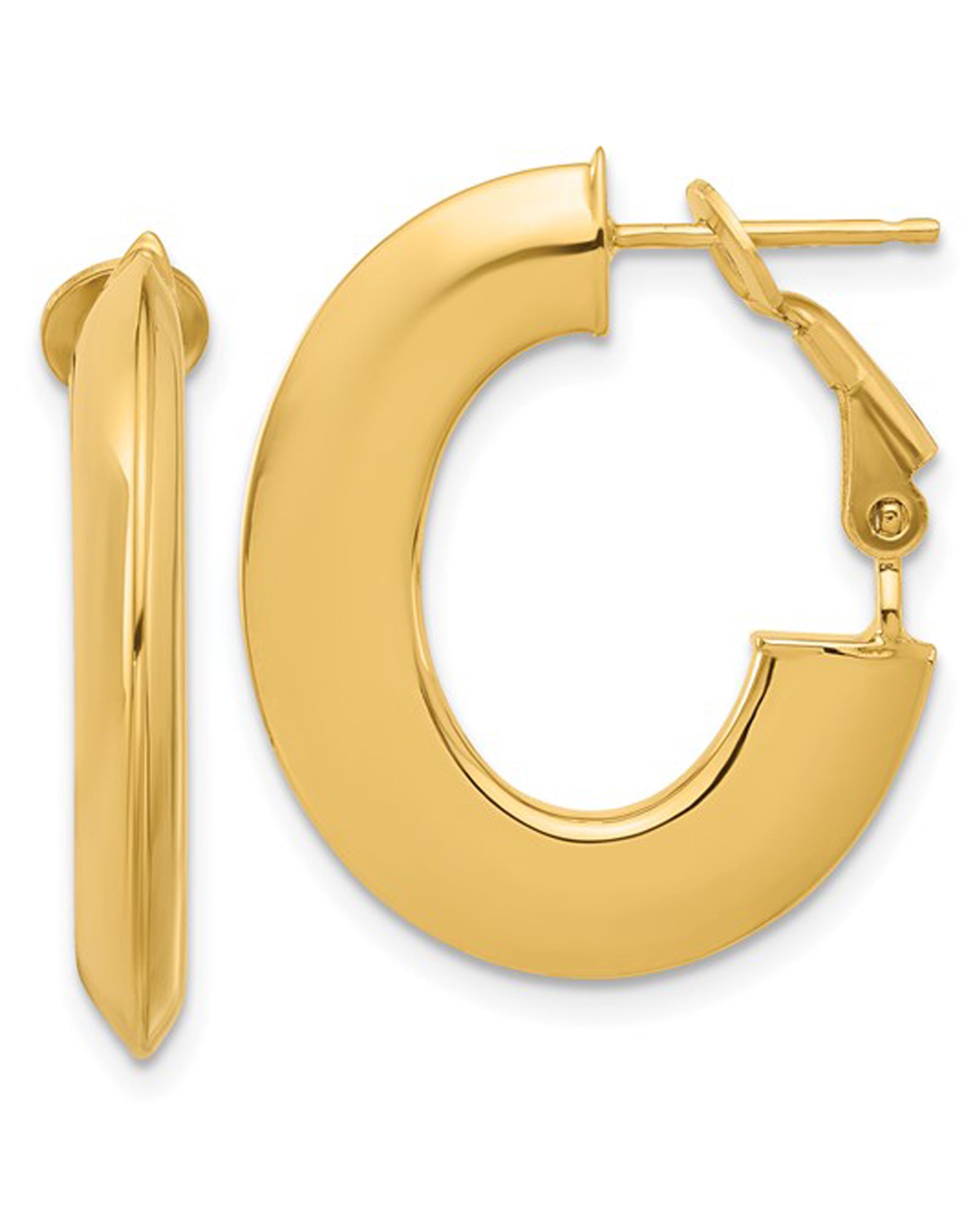 14K Yellow Gold Knife Edge Oval Hoop Earrings