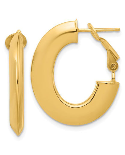 14K Yellow Gold Knife Edge Oval Hoop Earrings
