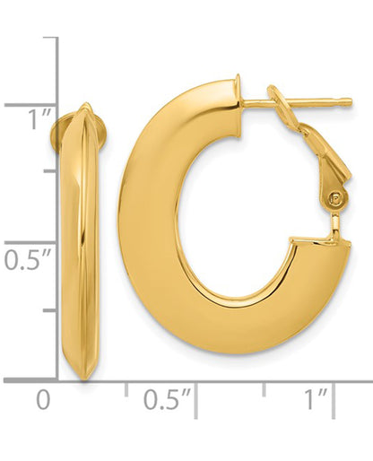 14K Yellow Gold Knife Edge Oval Hoop Earrings