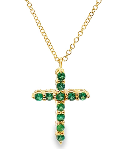 Reversible Emerald & Diamond Cross Necklace in 18K Yellow Gold