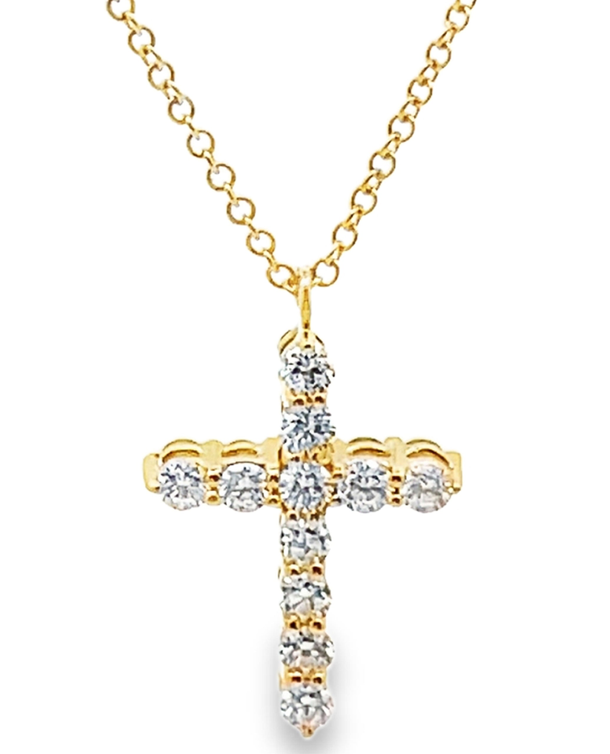 Reversible Emerald & Diamond Cross Necklace in 18K Yellow Gold