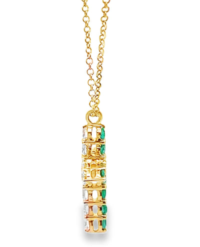 Reversible Emerald & Diamond Cross Necklace in 18K Yellow Gold