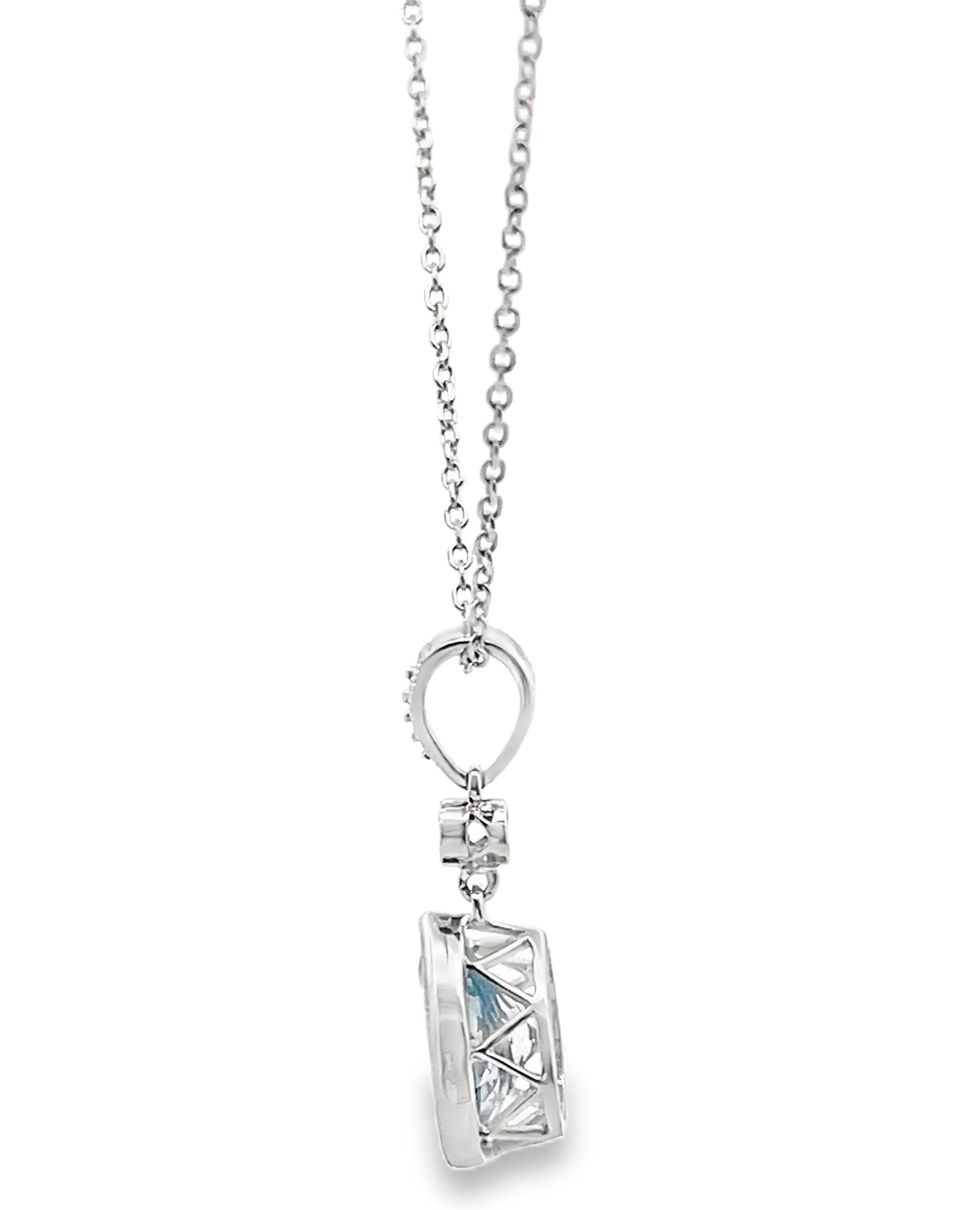 14K White Gold Pear Shaped Aquamarine & Diamond Pendant