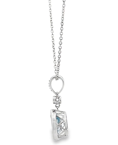 14K White Gold Pear Shaped Aquamarine & Diamond Pendant