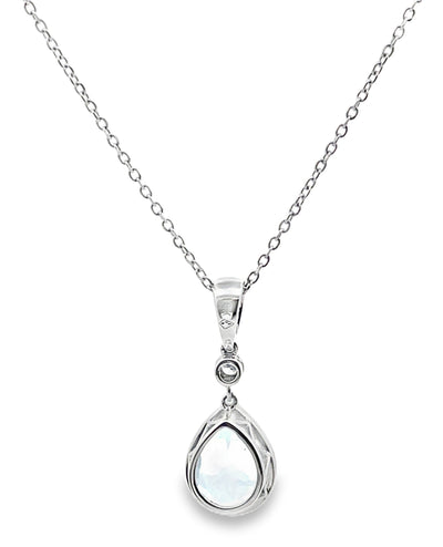 14K White Gold Pear Shaped Aquamarine & Diamond Pendant