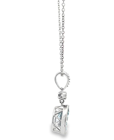 14K White Gold Pear Shaped Aquamarine & Diamond Pendant