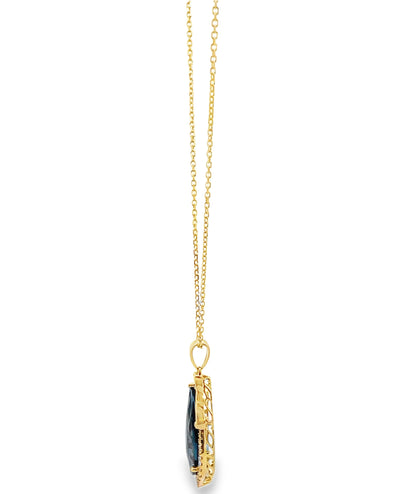 14K Yellow Gold Blue Topaz & Diamond Pendant Necklace