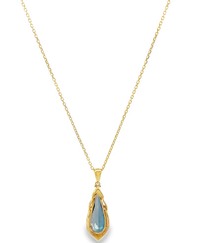 14K Yellow Gold Blue Topaz & Diamond Pendant Necklace