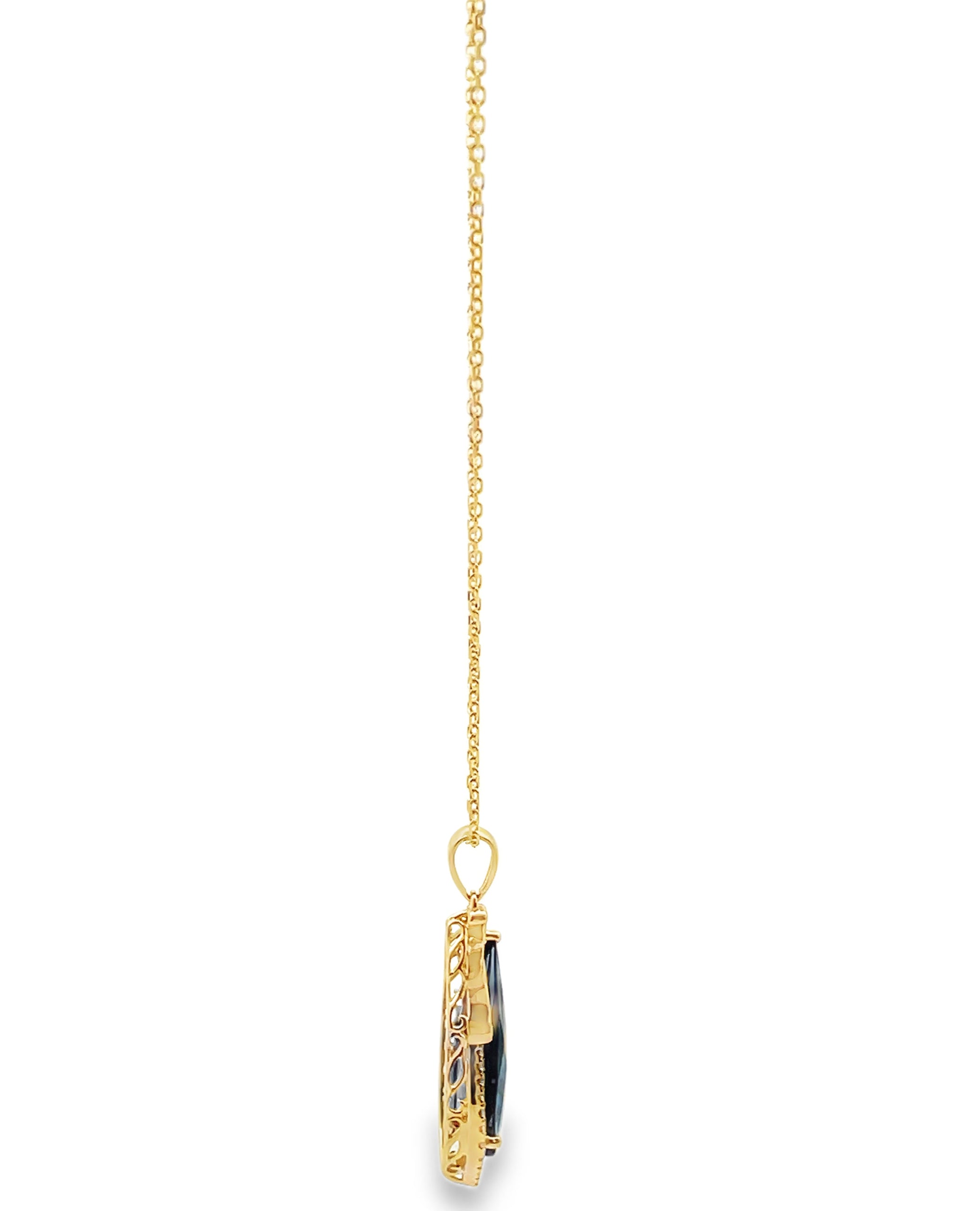 14K Yellow Gold Blue Topaz & Diamond Pendant Necklace