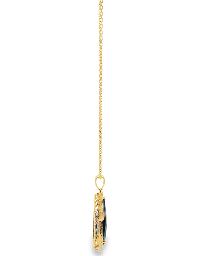 14K Yellow Gold Blue Topaz & Diamond Pendant Necklace