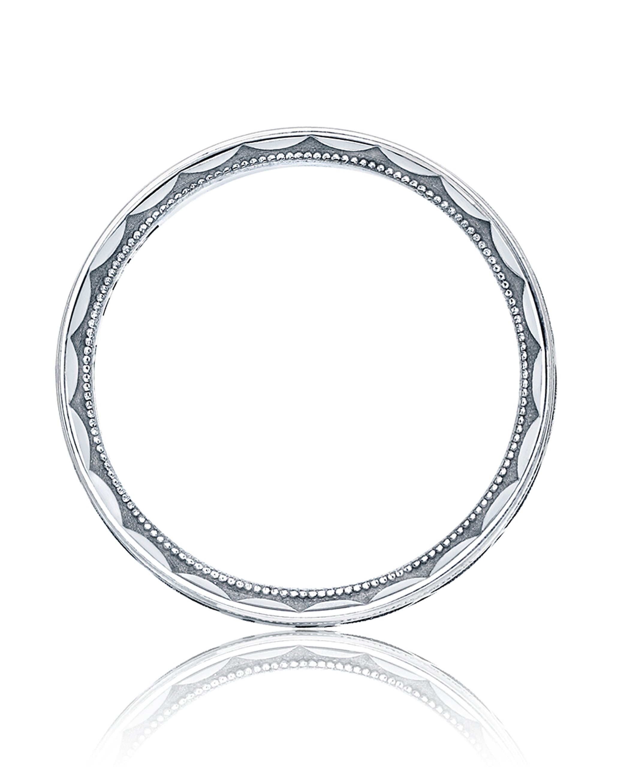 Tacori 113-6W Men's Wedding Band, 18K White Gold, Crescent Design, Brushed and High Polish Finish, Beading and 6mm Width