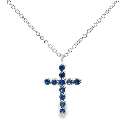 18K White Gold Reversible Blue Sapphire & Diamond Cross Pendant Necklace