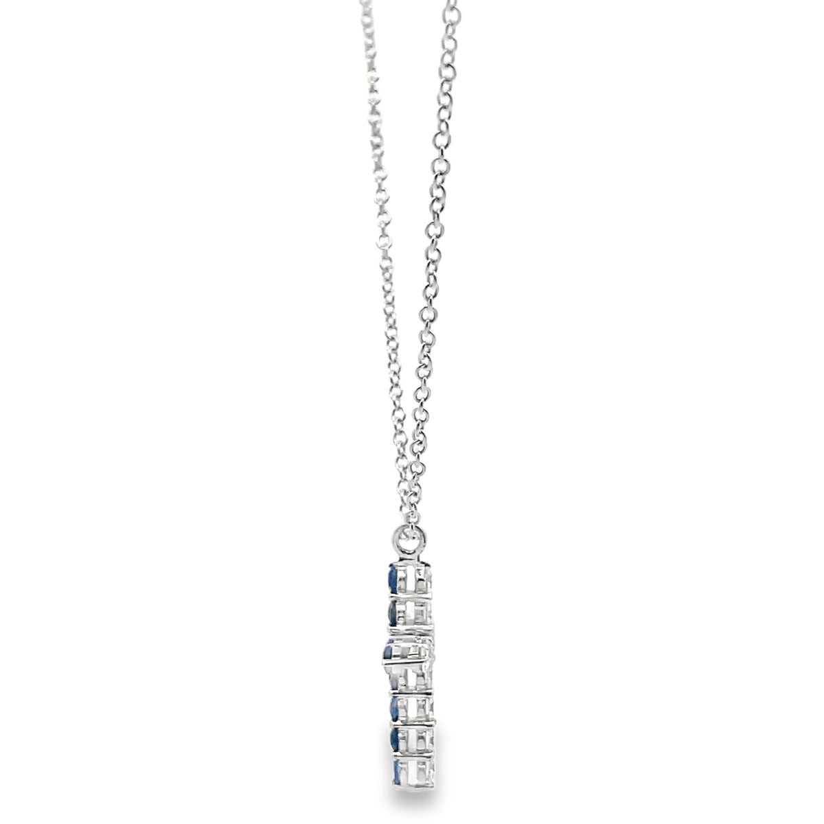 18K White Gold Reversible Blue Sapphire & Diamond Cross Pendant Necklace