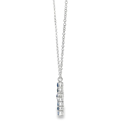 18K White Gold Reversible Blue Sapphire & Diamond Cross Pendant Necklace