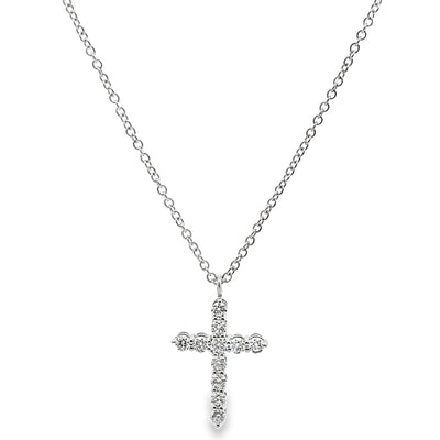 18K White Gold Reversible Rubies & Diamond Cross Pendant Necklace