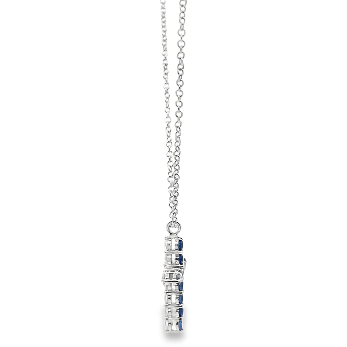 18K White Gold Reversible Blue Sapphire & Diamond Cross Pendant Necklace
