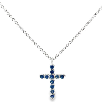 18K White Gold Reversible Blue Sapphire & Diamond Cross Pendant Necklace