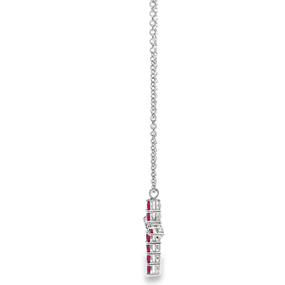 18K White Gold Reversible Rubies & Diamond Cross Pendant Necklace