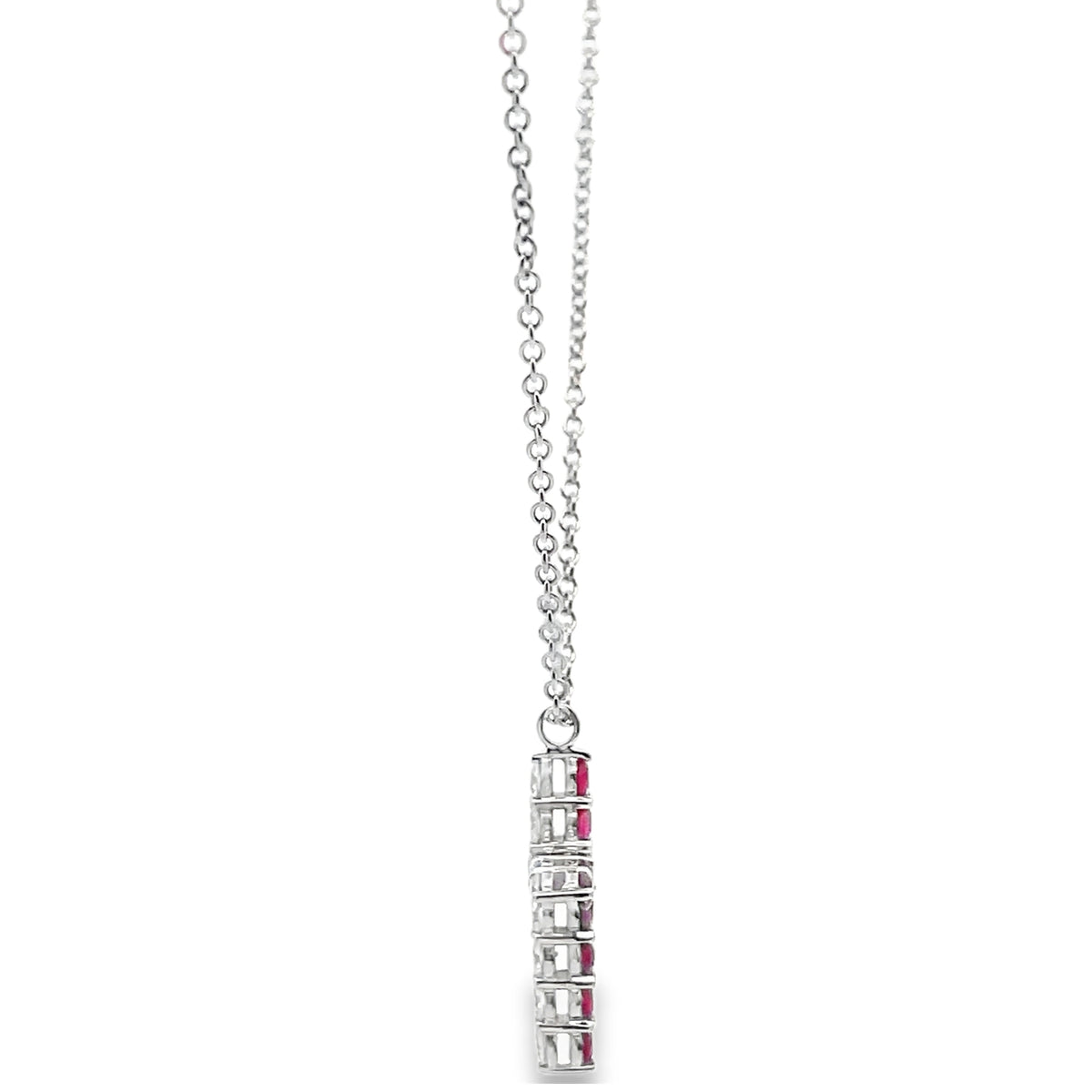18K White Gold Reversible Rubies & Diamond Cross Pendant Necklace