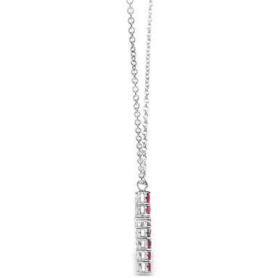 18K White Gold Reversible Rubies & Diamond Cross Pendant Necklace