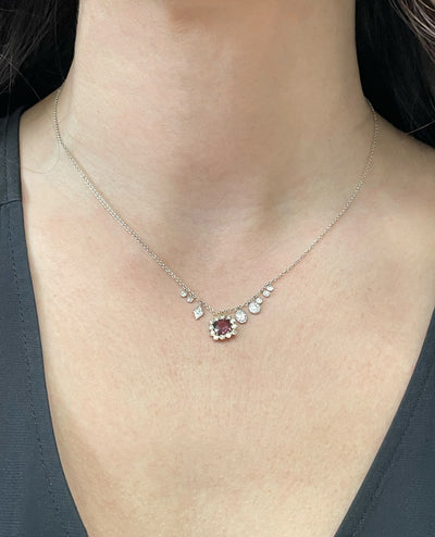 Meira T N16028 14K Two Tone Pink Tourmaline & Diamond Necklace
