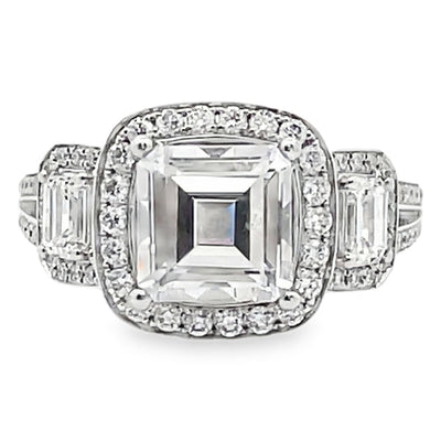 Simon G. TR484 Three Stone Engagement Ring in 18K White Gold