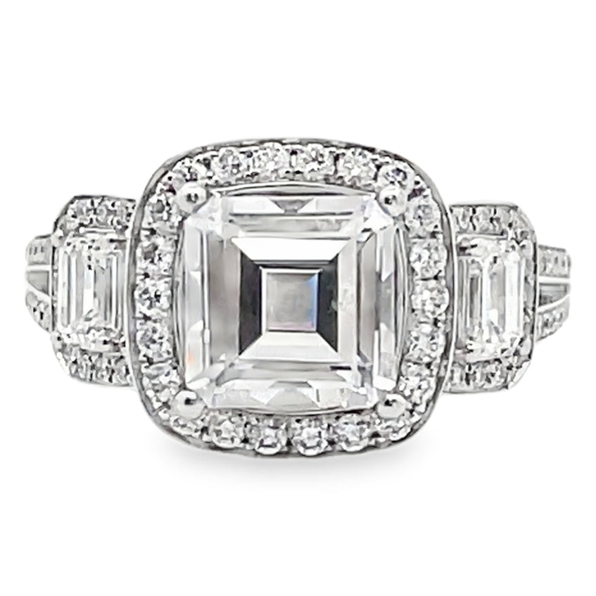 Simon G. TR484 Three Stone Engagement Ring in 18K White Gold