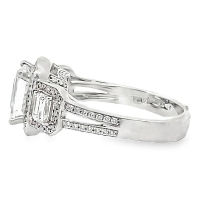 Simon G. TR484 Three Stone Engagement Ring in 18K White Gold
