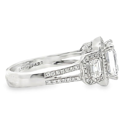 Simon G. TR484 Three Stone Engagement Ring in 18K White Gold